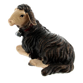Lying black lamb in painted wood from Val Gardena for Rainell Nativity Scene 11 cm