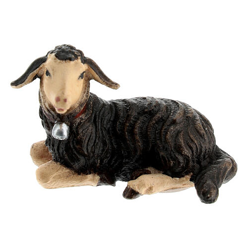 Lying black lamb in painted wood from Val Gardena for Rainell Nativity Scene 11 cm 1