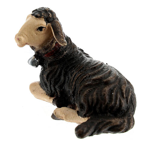 Lying black lamb in painted wood from Val Gardena for Rainell Nativity Scene 11 cm 2