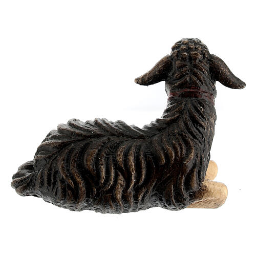 Agnello nero sdraiato legno dipinto Val Gardena presepe Rainell 11 cm 3