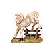Lamb jumping over fence, 9 cm nativity Rainell, in painted Valgardena wood s1