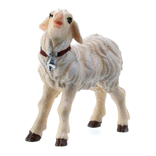 Standing lamb in painted wood from Val Gardena for Rainell Nativity Scene 11 cm 2