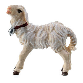 Agnello in piedi legno dipinto Val Gardena presepe Rainell 11 cm