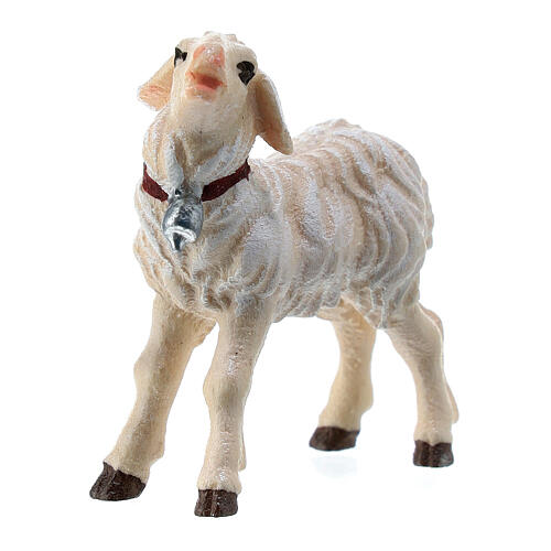 Agnello in piedi legno dipinto Val Gardena presepe Rainell 11 cm 2