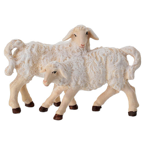 Groupe agneaux bois peint crèche Rainell Val Gardena 11 cm 1