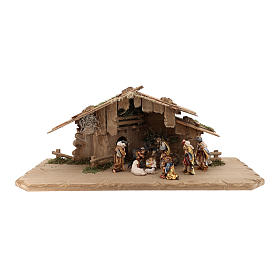Holy Night stable with figurines,12 pieces painted wood, Rainell Nativity Scene 9 cm