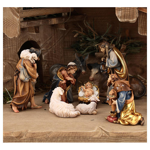Holy Night stable with figurines,12 pieces painted wood, Rainell Nativity Scene 9 cm 2