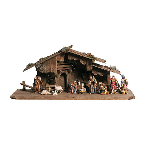 Presépio Completo com Cabana Noite Santa Modelo "Rainell" Madeira Pintada, 12 figuras de altura média 11 cm 1