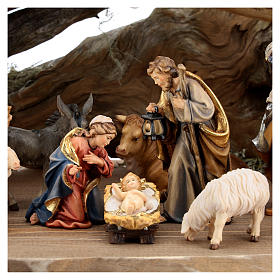 Nativity scene from Val Gardena: Large hut 12 pieces in painted wood from Val Gardena for Rainell Nativity Scene 11 cm