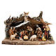 Wood bark stable with complete nativity, 12 pcs painted wood 11 cm Rainell s1