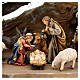 Wood bark stable with complete nativity, 12 pcs painted wood 11 cm Rainell s2