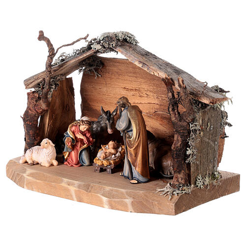 Full nativity set 6 pcs bark stable, painted wood 9 cm Rainell nativity 3