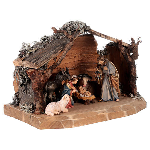 Full nativity set 6 pcs bark stable, painted wood 9 cm Rainell nativity 5