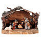 Full nativity set 6 pcs bark stable, painted wood 9 cm Rainell nativity s1