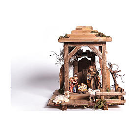 Holy Night lantern 3 pieces in painted wood from Val Gardena for Rainell Nativity Scene 11 cm