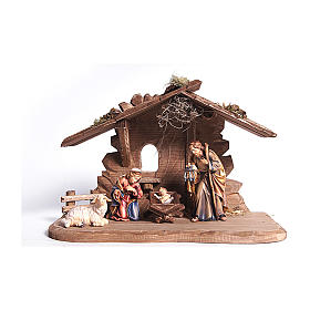 Tyrol Hut for Holy Family 3 pieces in painted wood from Val Gardena for Rainell Nativity Scene 11 cm