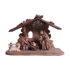 Cabaña Tirol para S. Familia set 3 piezas pintada Val Gardena belén Rainell 11 cm