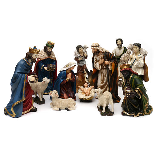 Nativity scene set with shepherds colored resin 30 cm 1