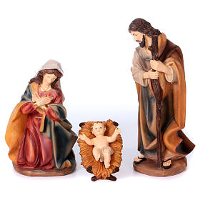 Nativity scene set with manger, in colored resin 40 cm