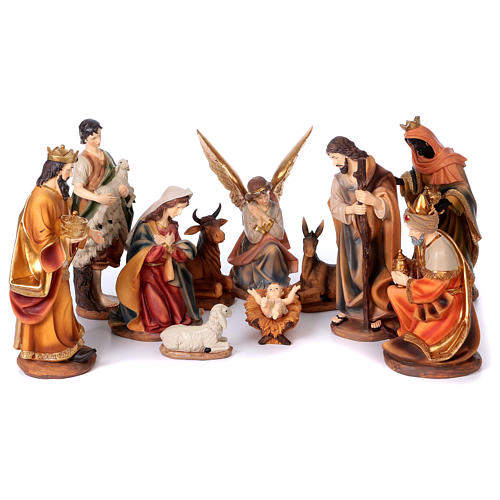 Nativity scene set with manger, in colored resin 40 cm 1