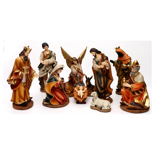 Complete Nativity set with manger, in colored resin 30 cm 1