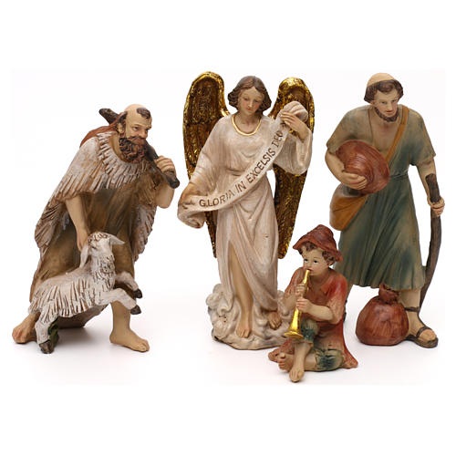 Belén completo Natividad con músico resina coloreada 20 cm 3