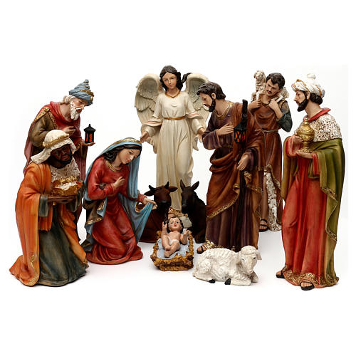 Complete Nativity set, in bright colored resin 40 cm 1