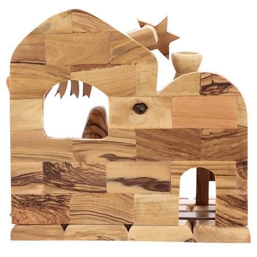 Bethlehem house in olive wood with complete stylized Nativity scene of 15x15x10 cm 4