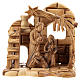 Bethlehem house in olive wood with complete stylized Nativity scene of 15x15x10 cm s1