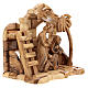 Bethlehem house in olive wood with complete stylized Nativity scene of 15x15x10 cm s3