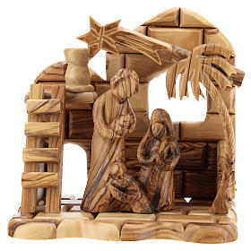 Stiylized Nativity set in olive wood from Bethlehem with stable 15x15x10 cm