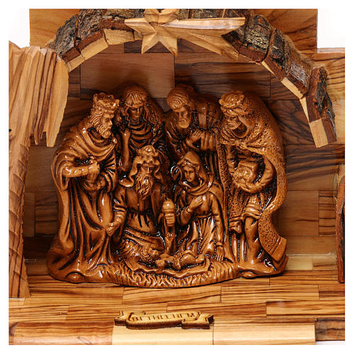 Nativity scene with cave in Bethlehem olive wood 15x15x10 cm 2