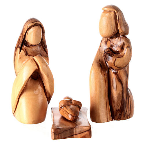 Nativity scene with cave in Bethlehem olive wood, star and palm tree 20x30x15 cm 4