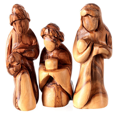 Nativity scene with cave in Bethlehem olive wood, star and palm tree 20x30x15 cm 5