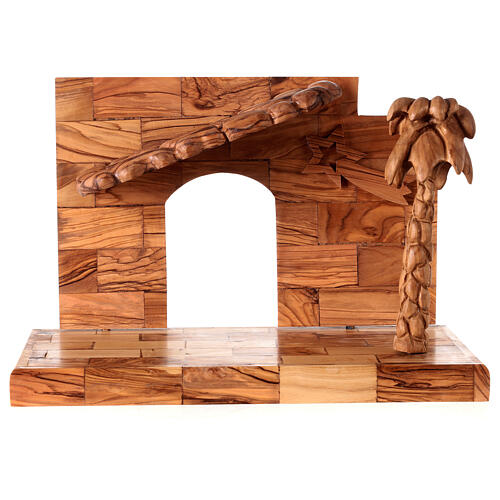 Nativity scene with cave in Bethlehem olive wood, star and palm tree 20x30x15 cm 9