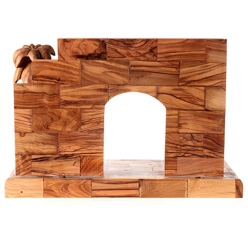 Nativity scene with cave in Bethlehem olive wood, star and palm tree 20x30x15 cm 10