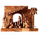 Nativity scene in olive wood from Bethlehem with stable and palm tree 15 cm s1