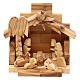 Capanna in legno ulivo di Betlemme con Natività 10x15x10 cm s1