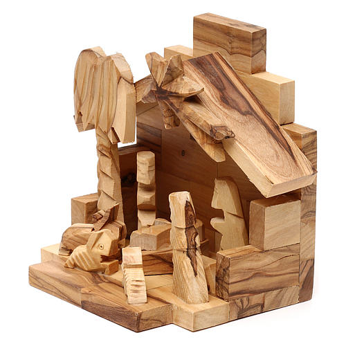 Olive wood Nativity Scene with stable from Bethlehem 10x15x10 cm 2