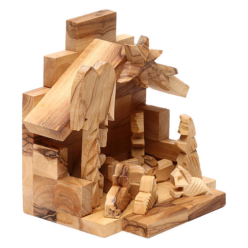 Olive wood Nativity Scene with stable from Bethlehem 10x15x10 cm 3