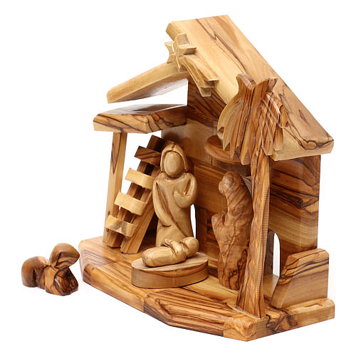 Geburt Christi in einem Stall, aus Olivenholz in Bethlehem gefertigt, 20x20x10 cm 2