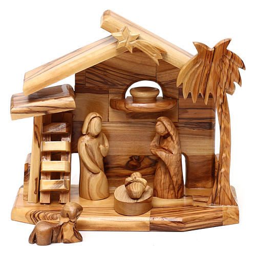 Olive wood Nativity Scene and stable from Bethlehem 20x20x10 cm 1