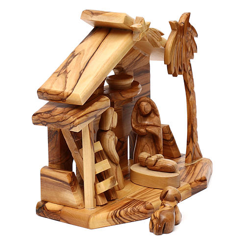 Olive wood Nativity Scene and stable from Bethlehem 20x20x10 cm 3