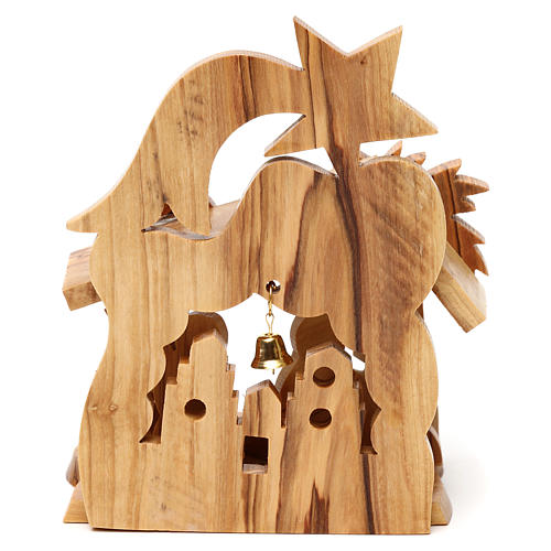 Nativity scene with cave and church in Bethlehem olive wood, stylized 15x10x10 cm 4