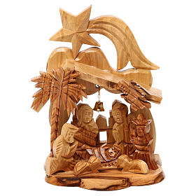 Olive wood Nativity Scene with stable and church from Bethlehem 15x10x10 cm