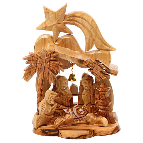 Olive wood Nativity Scene with stable and church from Bethlehem 15x10x10 cm 1
