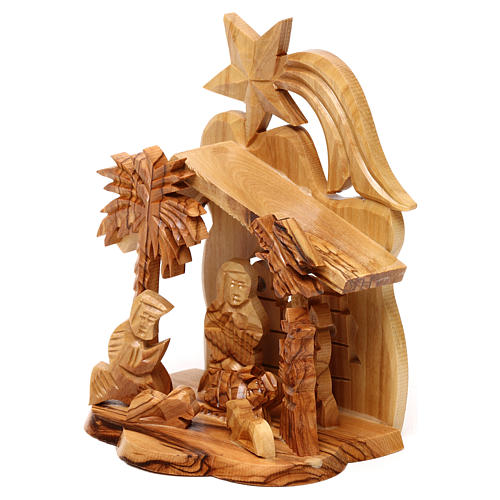 Olive wood Nativity Scene with stable and church from Bethlehem 15x10x10 cm 2