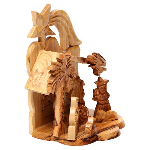 Olive wood Nativity Scene with stable and church from Bethlehem 15x10x10 cm 3