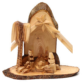 Geburt Christi in einem Stall, stilisiert, aus Olivenholz in Bethlehem gefertigt, 20x20x10 cm