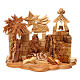Geburt Christi in einem Stall, Kirche im Hintergrund, stilisiert, aus Olivenholz in Bethlehem gefertigt, 10x15x10 cm s1